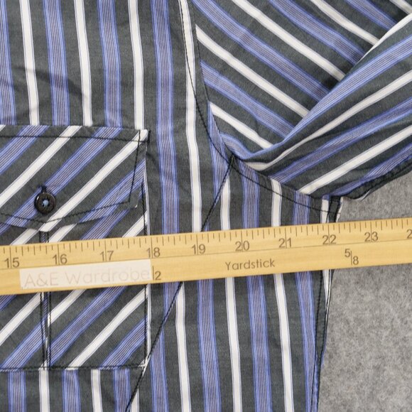 7 Diamonds Shirt Mens Large Blue Button Up Long Sleeve Striped Pockets - Picture 12 of 13